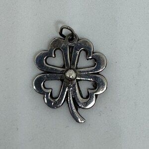 Vintage Sterling Silver Four Leaf Clover Charm with heart shaped leaves